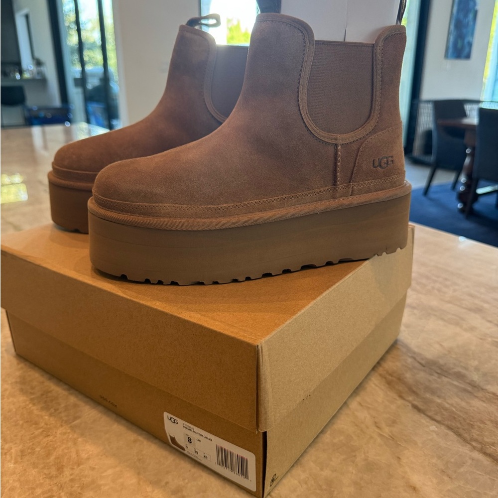 UGG Tan Neumel Platform Chelsea Boots